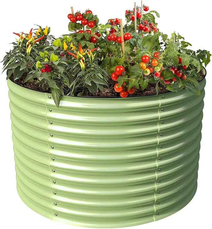 Olle 32" Tall, Raised Garden Beds Outdoor for Vegetables, Round Galvanized Raised Garden Bed, Metal Garden Boxes Outdoor Plater Box, Sage Green by GreenHaven Gardens