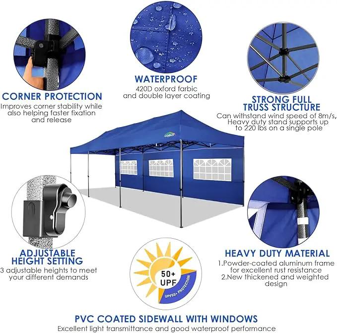 COBIZI 10x30 Pop up Canopy Tent 10x30 Canopy with Sidewalls, Heavy Duty Party Tent Tents for Parties, Foldable UPF 50+ Waterproof Commercial Easy up Canopy with Roller Bag, Navy Blue(Windproof) by GreenHaven Gardens