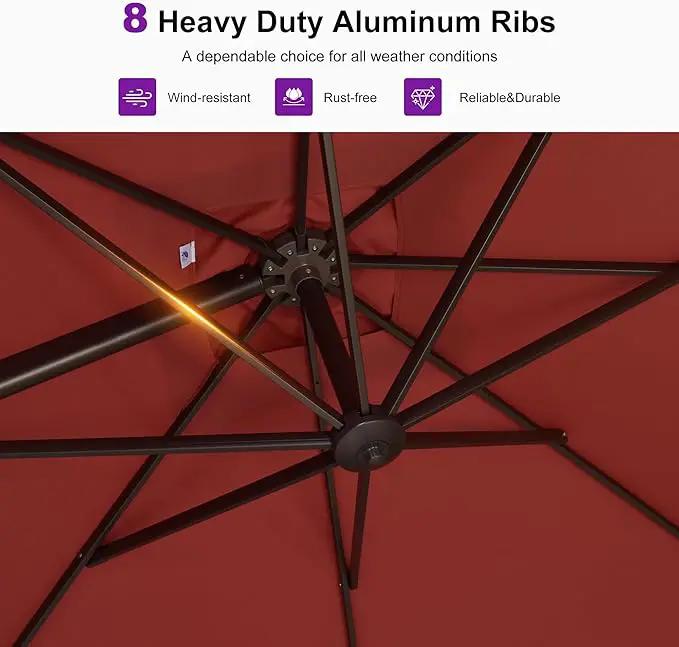 PURPLE LEAF 10' X 13' Patio Cantilever Umbrella Rectangle Umbrella Outdoor with Aluminum Offset Hanging and 360° Rotation for Pool Garden Deck Patio, Brick Red by GreenHaven Gardens