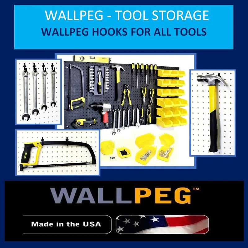 WallPeg Pegboard Wall Organizer (PK-160) - Garden Tools Storage - Hand Tool Organizer - Pegboard Bins for Parts Storage and Organization - Locking Pegboard Hooks by GreenHaven Gardens