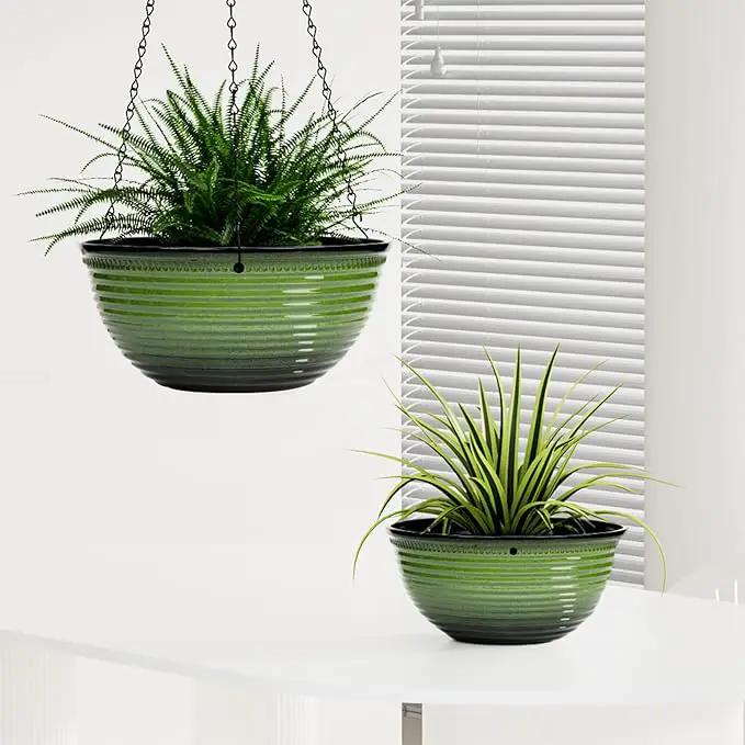 10 Inch Hanging Planter, 2 Pack Hanging Planters for Indoor Outdoor Plants Self Watering Hanging Pots with Drainage Holes for Garden Home (Green) by GreenHaven Gardens