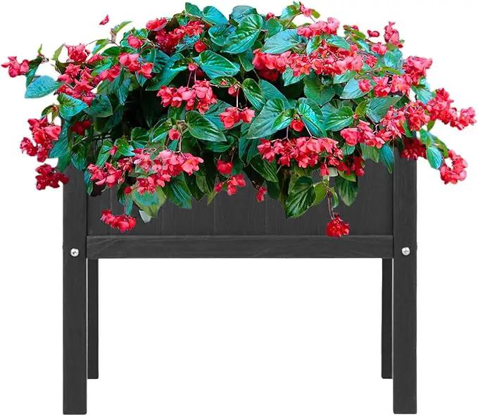 Raised Garden Bed with Drainage Hole Waterproof HDPE Elevated Planter Box with Legs Stable and Durable to Plant Herb Vegetable Flower,Patio,Balcony Outdoors/Indoors Black by GreenHaven Gardens