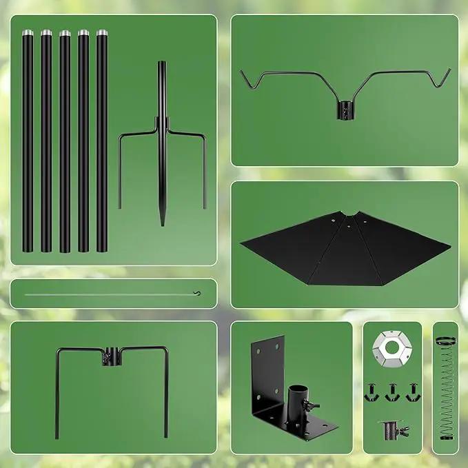 Bird House Pole, 95 Inch Heavy Duty Bird Feeder Pole Mount Kit for Outdoors, Adjustable Feeding Stand, with 2-Hooks, Metal Squirrel Baffle and 5-Prong Base, for Birds Watching by GreenHaven Gardens
