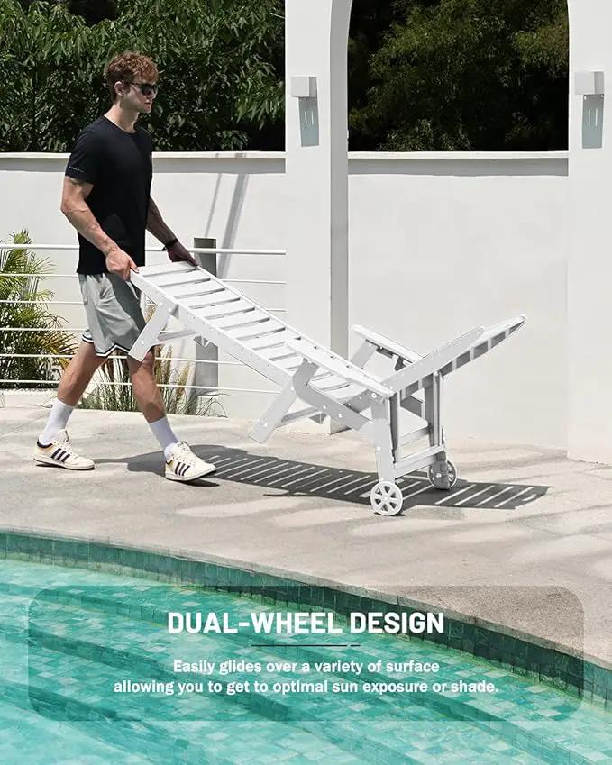 Lounge Chair Outdoor Set of 4 with Wheels, Adjustable 6-Position Chaise Lounge Outdoor, Patio Lounge Chair for Poolside Backyard, White by GreenHaven Gardens
