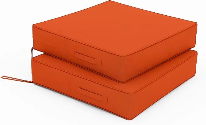 Patio Chair Cushions 24 X 24 X 5 Inch Waterproof Outdoor Seat Cushions for Patio Furniture, Outdoor Sofa Couch Pads with Ties & Handle, Set of 2, Orange by GreenHaven Gardens