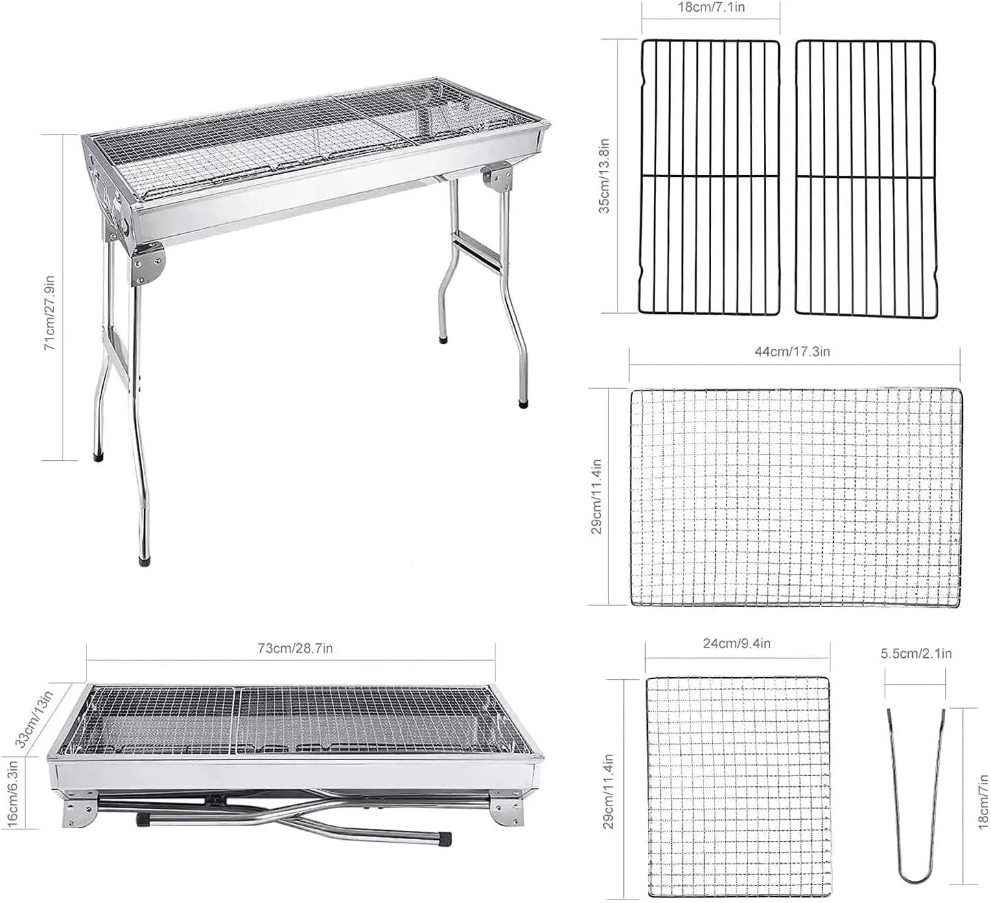 Charcoal Grill, Barbecue Grill Stainless Steel BBQ Smoker Barbecue Folding Portable for Outdoor Cooking Camping Hiking Picnics Backpacking Large by GreenHaven Gardens
