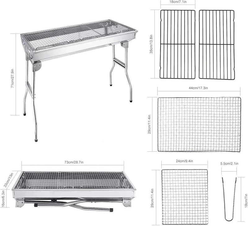 Charcoal Grill, Barbecue Grill Stainless Steel BBQ Smoker Barbecue Folding Portable for Outdoor Cooking Camping Hiking Picnics Backpacking Large by GreenHaven Gardens