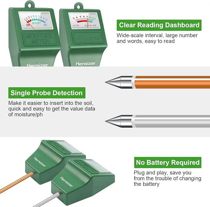 Kensizer Soil Tester, Soil Moisture/pH Meter, Gardening Farm Lawn Test Kit Tool, Digital Plant Probe, Water Hydrometer for Indoor Outdoor, No Battery Required by GreenHaven Gardens