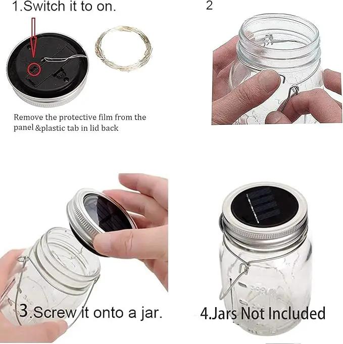8 Pack Fairy Star Firefly Jar Lids Lights,Solar Fairy String Lids Lights（No Jars）,Waterproof Lantern Mason String Solar Lights with Hangers for Regular Mouth Jars Christmas Gifts(Cold White) by GreenHaven Gardens
