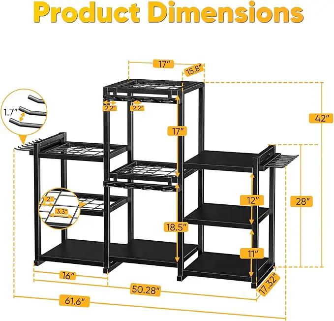 42" H Large Garden Tool Organizer, Holds Up to 86 Tools, Heavy Duty Yard Tool Organizer for Garage, 61“ Wide Lawn Freestanding Tool Storage Rack for Outdoor Shed Tool Rake, Shovel, Brooms by GreenHaven Gardens