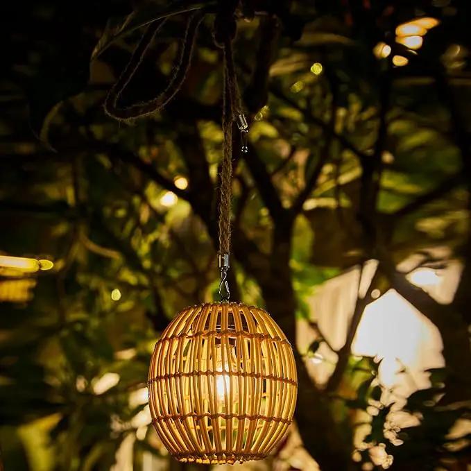 Hanging Solar Lantern Outdoor Waterproof, Large Solar Rattan Lantern Outdoor with Twine Handle, Bright Solar Outdoor Lights with Edison Bulb for Garden Patio Yard Decoration by GreenHaven Gardens