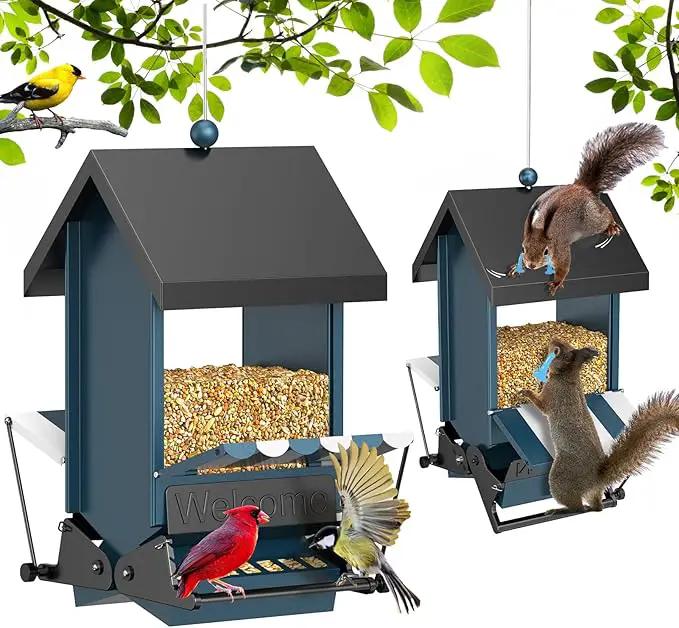 Weight Activated Squirrel Proof Bird Feeder with Canopy | 5LB Large Capacity, Weather-Resistant Design | Attracts Finches, Cardinals & More for Outdoor Bird Watching by GreenHaven Gardens