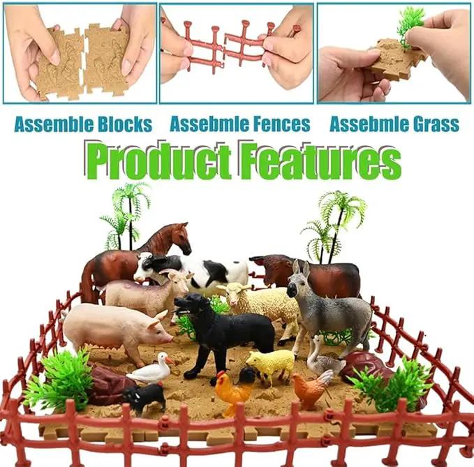 Farm Animal Figurines, Realistic Plastic Animals Toys with Fences Building Blocks, Farm Figures Playset Educational Birthday Gift for Kids & Toddlers, 53 PCS by GreenHaven Gardens