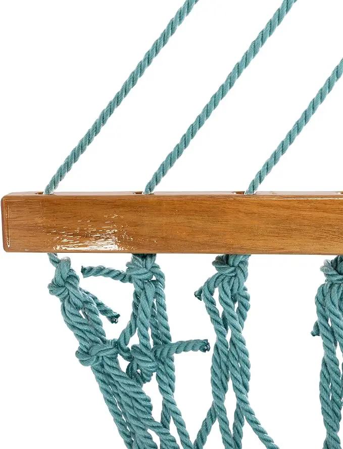 Original Pawleys Island Large Teal DURACORD Rope Hammock with Free Extension Chains & Tree Hooks, Handcrafted in The USA, Accommodates 2 People, 450 LB Weight Capacity, 13 ft. x 55 in. by GreenHaven Gardens