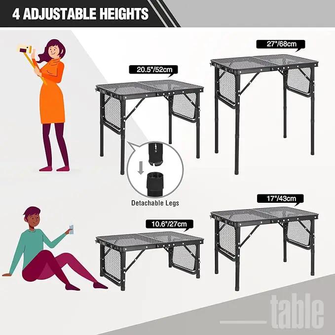 REDCAMP 35x16 Folding Grill Table for Outside with 2 Side Tables, 4 Adjustable Heights Portable Small Stand Table for Outdoor Indoor Camping Picnic BBQ by GreenHaven Gardens