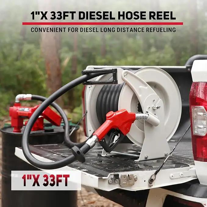 Fuel Hose Reel 1" x 33', 300 PSI Heavy-duty Steel Construction with Refueling Nozzle, Diesel Fuel Reel Used for Aircraft Ship Vehicle Tanker Truck by GreenHaven Gardens