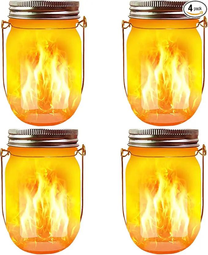 Solar Mason Jar Flicker Lights Upgraded, 4 Pack Flickering Torches Lights Outdoor Hanging Lanterns Landscape Decoration Lighting Dusk to Dawn Auto On/Off Security Halloween Torch Lights by GreenHaven Gardens