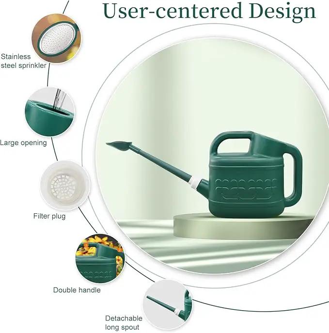 2 Gallon Watering Can for Outdoor Plants with Removable Long Spout and Stainless Steel Sprinkler Head, Large Plastic Watering Can for Garden Flowers Plants by GreenHaven Gardens