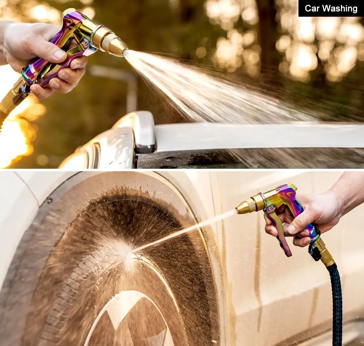 ESOW Heavy Duty Metal Garden Hose Nozzle, High Pressure Water Hose Nozzle with 4 Spray Patterns Rotating, Ideal for Outdoor Lawn & Garden Watering, Car & Pet Washing, Rainbow by GreenHaven Gardens