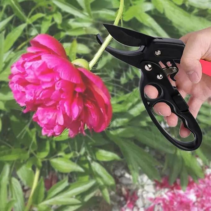 Ultra Sharp Germany Steel Pruning Shears - Cuts 3X Easier, Weak Hand Arthritis Snips, Rust-Resistant, Effortlessly 1-Inch Cut Capacity Garden Scissors, Ergonomic Handle (Reddish balck) by GreenHaven Gardens