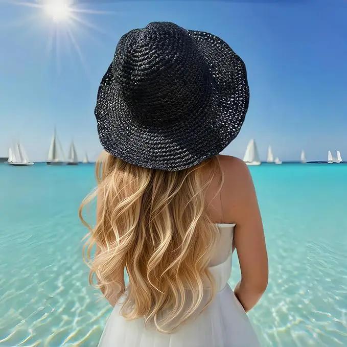 Floppy Big Beach Straw Hats for Women Foldable Summer Wide Brim Packable Sun Hat Womens Travel Straw Fedora Hat by GreenHaven Gardens