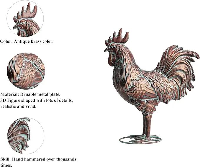 Garden Rooster Statues,15.7" L x 18.8" H Outdoor Metal Chicken Figurines,Antique Copper Chicken Sculptures & Statues Ornaments,3D Large Yard Rooster Decor for Home Kitchen Patio Farm by GreenHaven Gardens