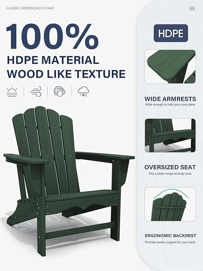 KINGYES HDPE Adirondack Chair Set of 6, Classic All-Weather Adirondack Chair, Green by GreenHaven Gardens