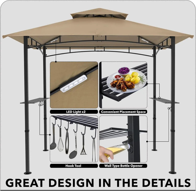 MASTERCANOPY 8 x 5 Grill Gazebo Outdoor BBQ Gazebo Canopy with 2 LED Lights (Khaki) by GreenHaven Gardens