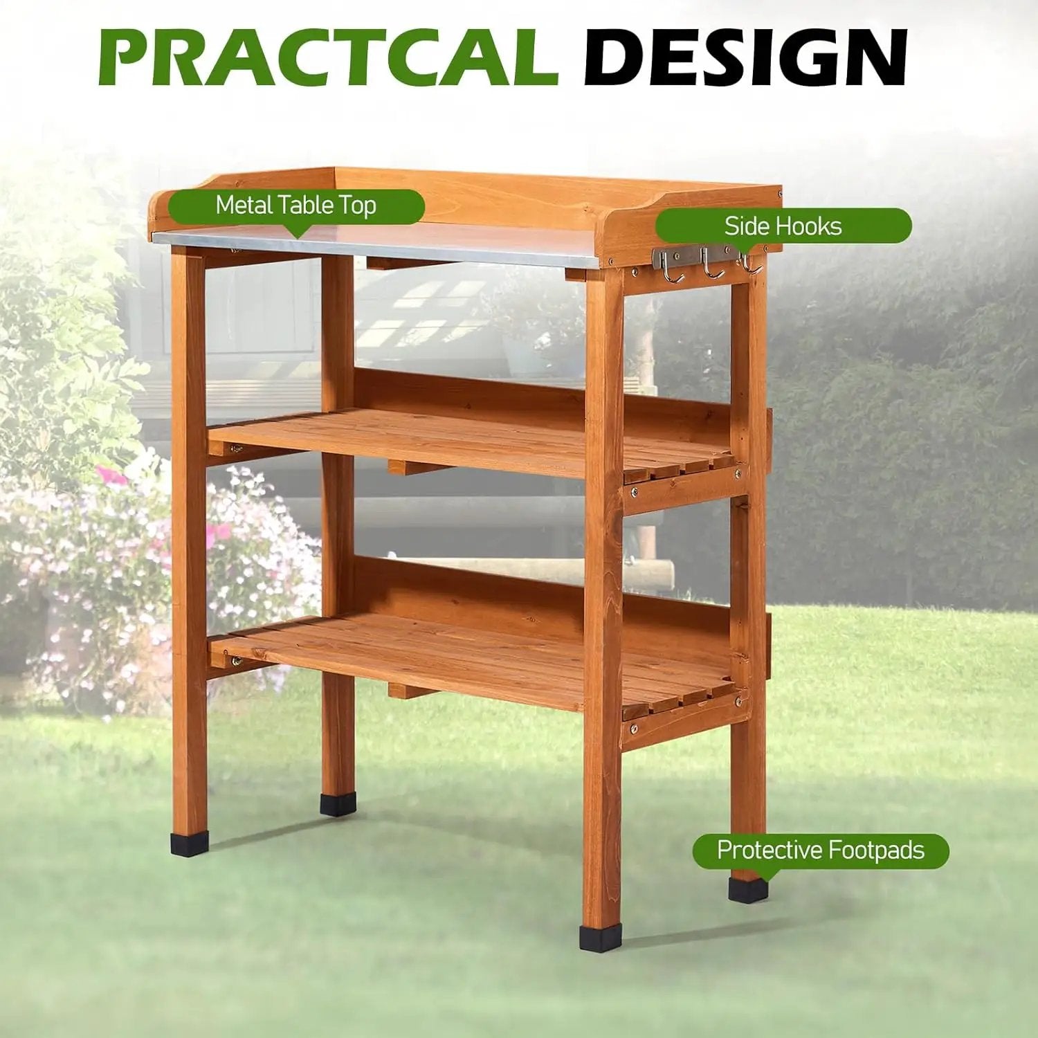 Outdoor Potting Bench Garden Work Station, Solid Wood Planting Table w/Sink Drawer Shelves,Metal Top, Folding Patio Furniture for Porch Balcony (29.1 x 14.2 x 35.6(Orange Yellow)) by GreenHaven Gardens
