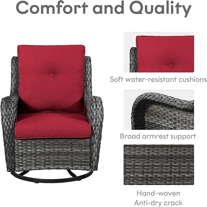 5 Piece Outdoor Patio Furniture Set - Wicker Furniture Patio Conversation Set, Outdoor Swivel Rocker Chairs with 3-Seater Sofa and 2 Ottomans for Small Space, Red Cushion by GreenHaven Gardens