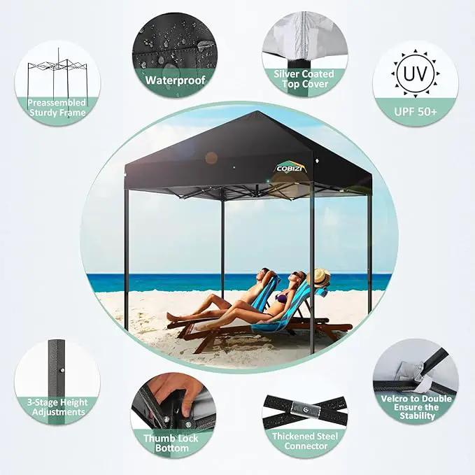 COBIZI 6.6x6.6ft Pop Up Canopy Tent, Heavy Duty Canopy Easy Set up All Weather Waterproof Outdoor Canopy Tent for Parties, Beach, Garden, Camping with 1 Handbag, 3 Adjustable Heights, UPF50+, Black by GreenHaven Gardens