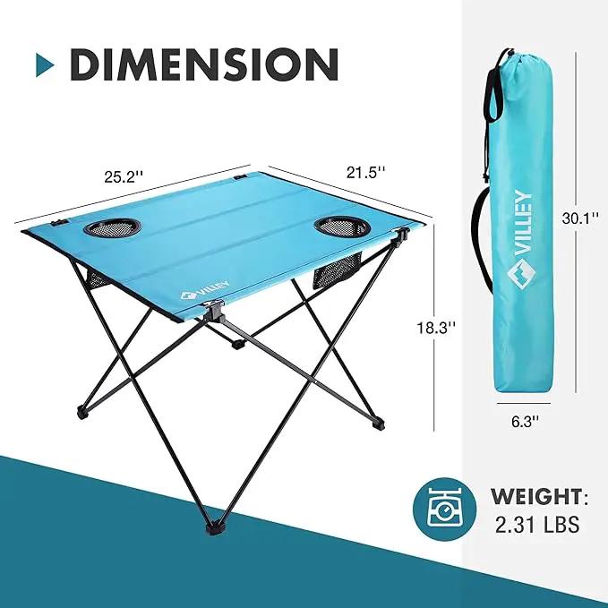 VILLEY Folding Camping Table, Lightweight Portable Beach Table with 2 Cup Holders & Carry Bag for Camping, Beach, Fishing, Travel, and Outdoor Activities (Large) by GreenHaven Gardens