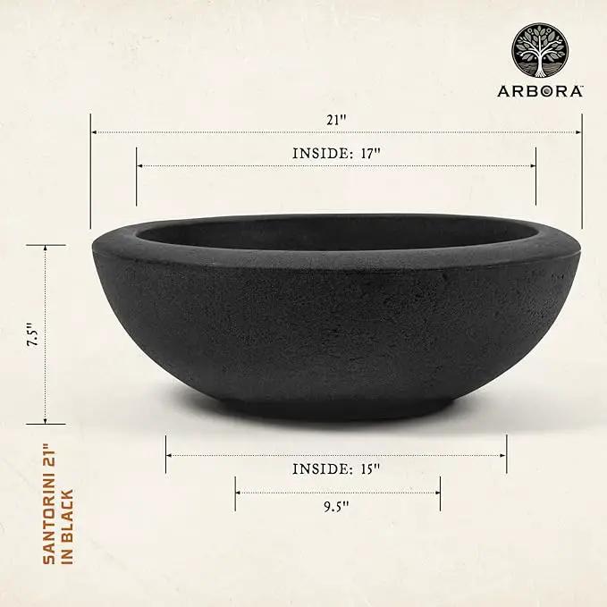 ARBORA 21" Santorini Bowl Polyresin Indoor and Outdoor Planter with Classic Black Finish - Durable, Weatherproof, Lightweight, Large Plant Pot for Patio, Garden, Deck, Entryway by GreenHaven Gardens
