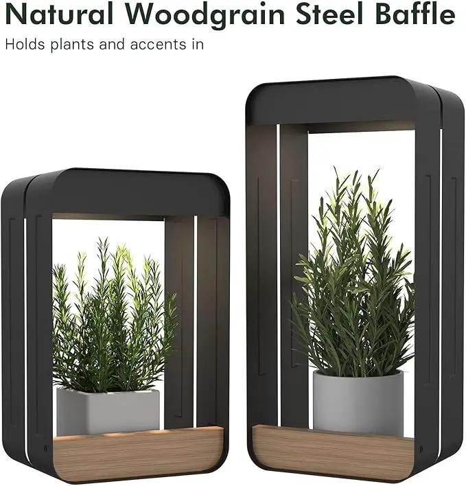 Grand patio Solar Outdoor Power Wall Sconce Shelf Planter, Waterproof Decor LED Wall Light Lamp with Woodgrain for Patio, Porch, Solar Energy, Black(S-Rectangle) by GreenHaven Gardens