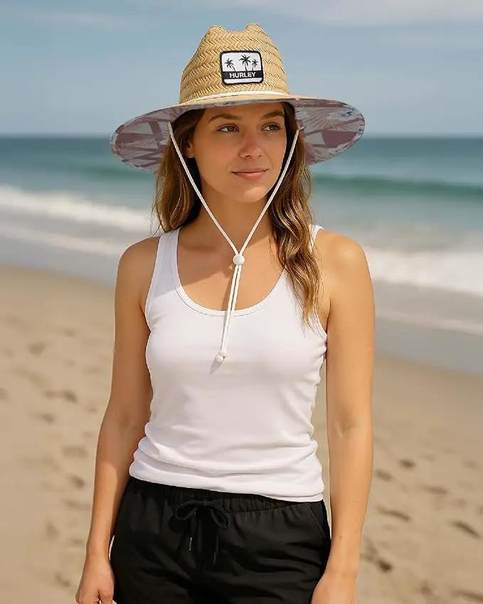 Hurley Women's Straw Hats - Real Straw Hat Medium Brim and Adjustable Chin Strap by GreenHaven Gardens