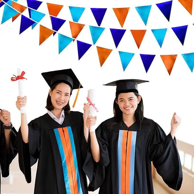 Orange Blue Party Decorations Metallic Fabric Triangle Pennant Flag Bunting Banner Garland for Birthday Baby Shower Graduation Bridal Shower Wedding Bachelorette Engagement Space Theme Party Supplies by GreenHaven Gardens