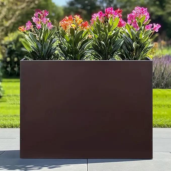 SUNNYPARK Large Metal Planter Box 32”x 12”x 24”, Rectangular Modern Brown Metal Planter Box Heavy Duty with Drainage Holes for Outdoor Garden Patio by GreenHaven Gardens
