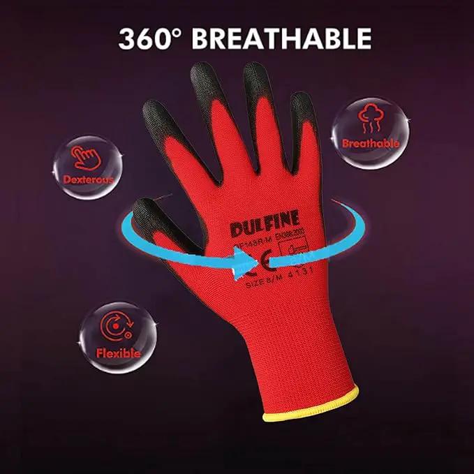 DULFINE Safety Work Gloves PU Coated-60 Pairs,Red Seamless Knit Glove with Polyurethane Coated Smooth Grip on Palm & Fingers, for Men and Women, Ideal for General Duty Work (Medium) by GreenHaven Gardens