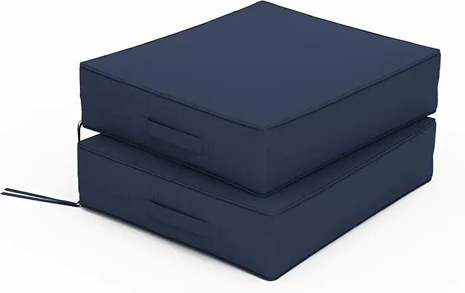 Patio Chair Cushions 18.5 X 16 X 4 Inch Waterproof Outdoor Seat Cushions for Patio Furniture, Outdoor Sofa Couch Pads with Ties & Handle, Set of 2, Navy Blue by GreenHaven Gardens