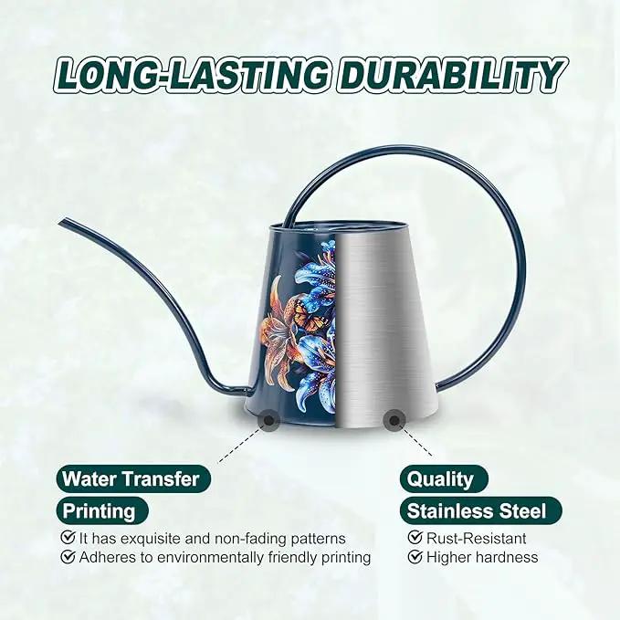 Berry&Bird House Plants Watering Can - Indoor&Outdoor 1/2 Gallon Stainless Steel Water Can with Long Spout Garden Decoration for Flower Bonsai Succulent Gardening Large Watwer Bottle (Lilium Brownii) by GreenHaven Gardens