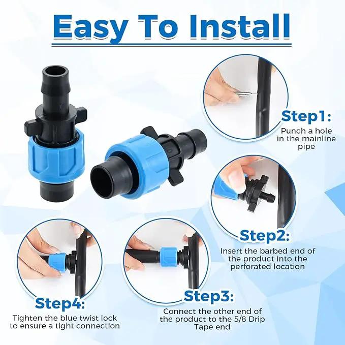 50 Pcs Drip Irrigation Connector, Drip Tape Fittings, Drip Tape Connector Tubing Coupling Barbed Locking Fitting Kit for 5/8" Drip Tape Sprinkler, 1/4" Barb Drip Irrigation Tools by GreenHaven Gardens