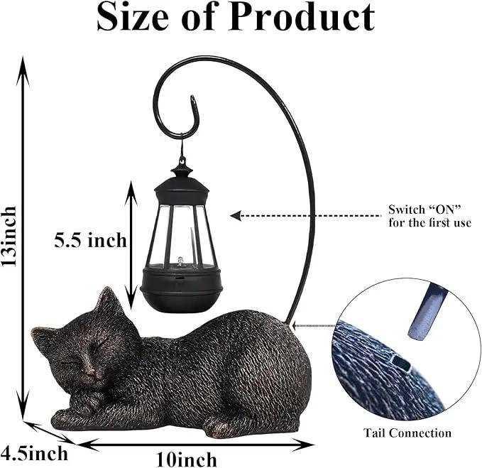 Cat Statue with Light Lantern Outdoor Garden Decor, Sleeping Cat Figurine with Solar-Powered LED Light, 13 Inches Tall Antique Bronze, Perfect for Gift Garden Decor or Housewarming for Cat Lovers by GreenHaven Gardens