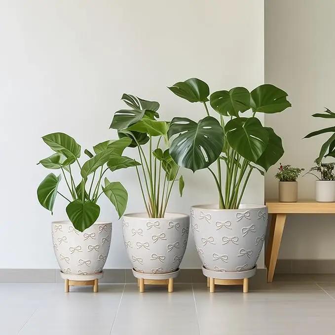 Ceramic Plant Pot 6.9 Inch - Ceramic Planter with Drainage Hole and Saucer Round Planter Flower Pot for Indoor Plants Outdoor Home Garden Office Decor White by GreenHaven Gardens