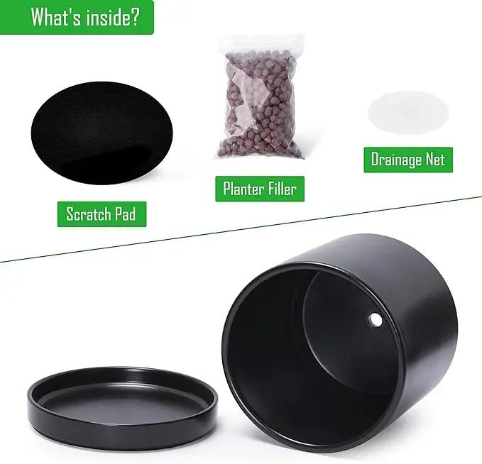 D'vine Dev 8 Inch & 10 Inch Ceramic Planter Pot for Plants with Drainage Hole and Saucer, Large Plant Pots Set, Black, 94-G-L-2 by GreenHaven Gardens