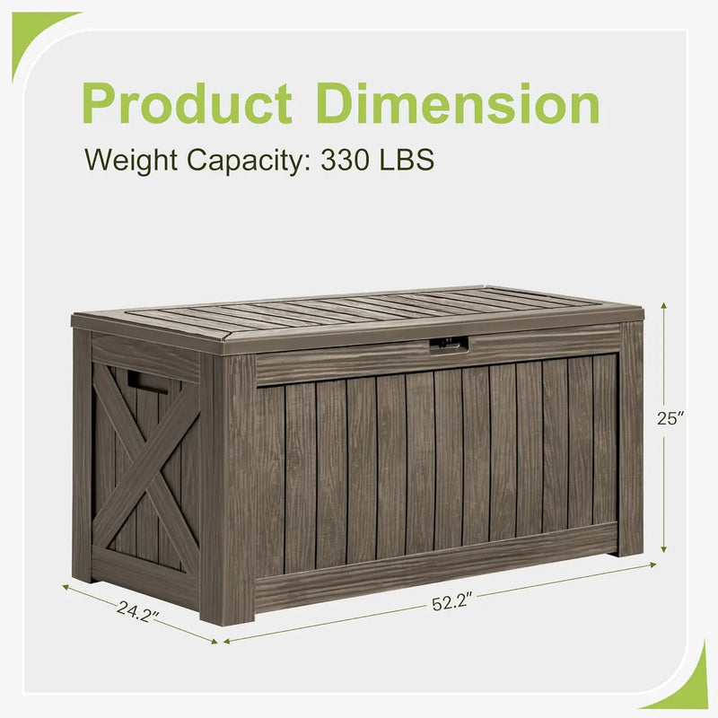 Greesum 120 Gallon Deck Box, Resin Outdoor Storage Container for Patio Furniture, Garden Tools, Pool Accessories, Weatherproof, Lockable, Coffee by GreenHaven Gardens