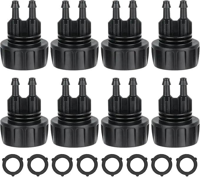 8pcs Garden Hose Adapters, 3/4'' Faucet Convert to 1/4'' Drip Irrigation Tubing, Drip Irrigation Hose Connectors for Outdoor Watering, Fittings with 8pcs Rubber Washers (2 Barbs) by GreenHaven Gardens