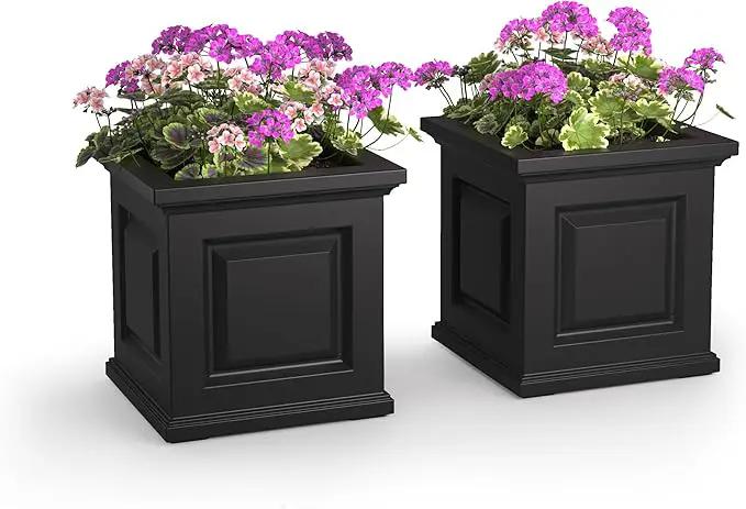 Mayne Nantucket 16-Inch Square Planter, 2-Pack – Self-Watering, Weather-Resistant Planter for Flowers – Durable Outdoor Design for Patio, Porch, or Entryway by GreenHaven Gardens