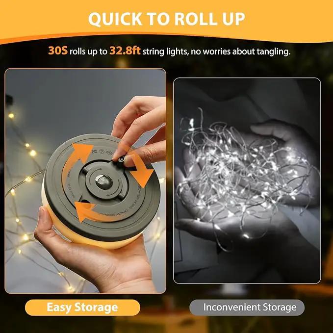 Camping String Lights, 4 in 1 Quick Storage 32.8FT Rechargeable Tent Lights with 9 Modes Hanging Waterproof Camp Lamp Camping Essentials for AwnTent Hiking Garden Bedroom Festival(Warm +RGB)-2Pack by GreenHaven Gardens