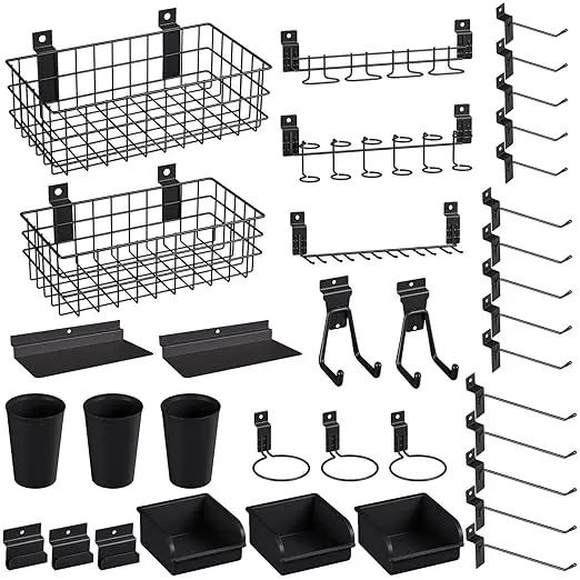 INCLY 30PCS Slatwall Accessories Set with Slatwall Baskets, Slatwall Hooks, Slatwall Shelves, Slatwall Bins, Slatwall Cups, Heavy Duty Slat Wall Accessory for Garage Room Shop Organizing Display by GreenHaven Gardens