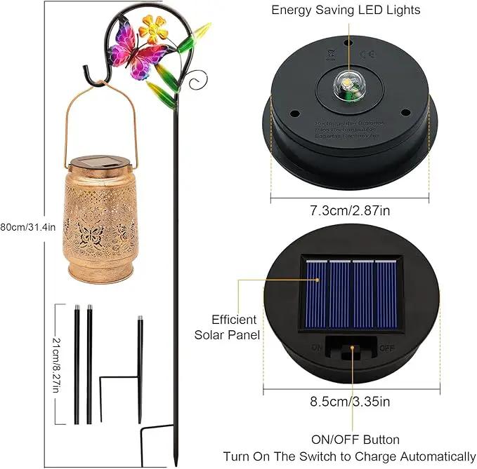 2 Pack Solar Lanterns Outdoor Garden Decor with Shepherd Hook, Gardening Gifts for Mom Grandma Women Butterfly Metal Decor Lantern Waterproof Solar Lights LED Decorative for Garden Yard Patio by GreenHaven Gardens